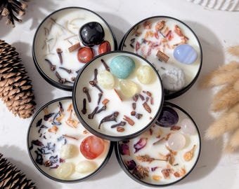 Manifestation Soy Wax Candles | Handmade Intention Candle: Soy Wax with Crystals & Herbs | Mother's Day Candle Gift