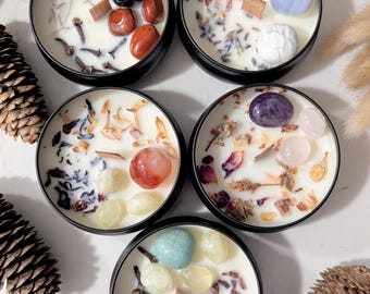 Intention Candles Infused with Crystals and Herbs, Herbal Intention Candles | Mother's Day Candle Gift