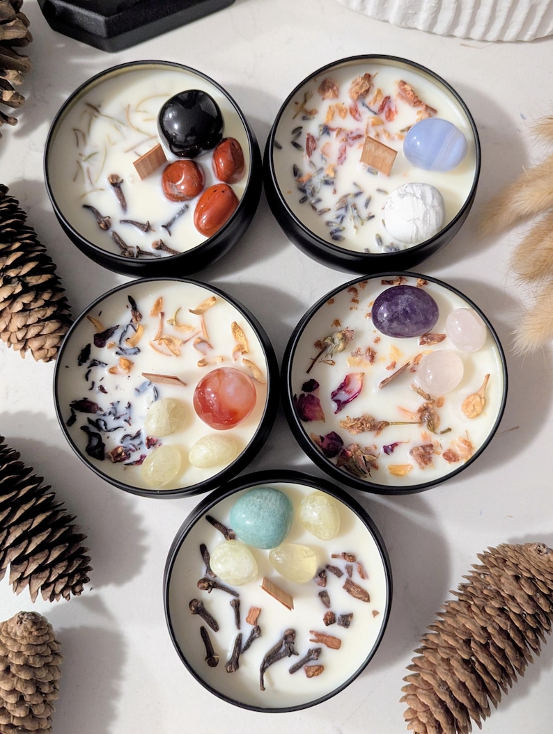 Intention Candles Infused With Crystals and Herbs, Herbal Intention ...