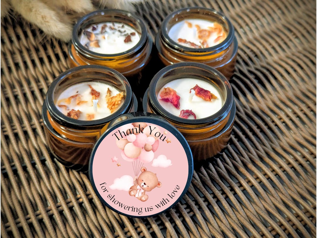 Personalized Baby Shower Candle Favors | Dried Flower Soy Candle (1oz ...