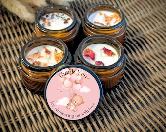 Recuerdos personalizados para baby shower con velas de soja y flores secas (28 g) / Regalos para baby shower / Baby in Bloom
