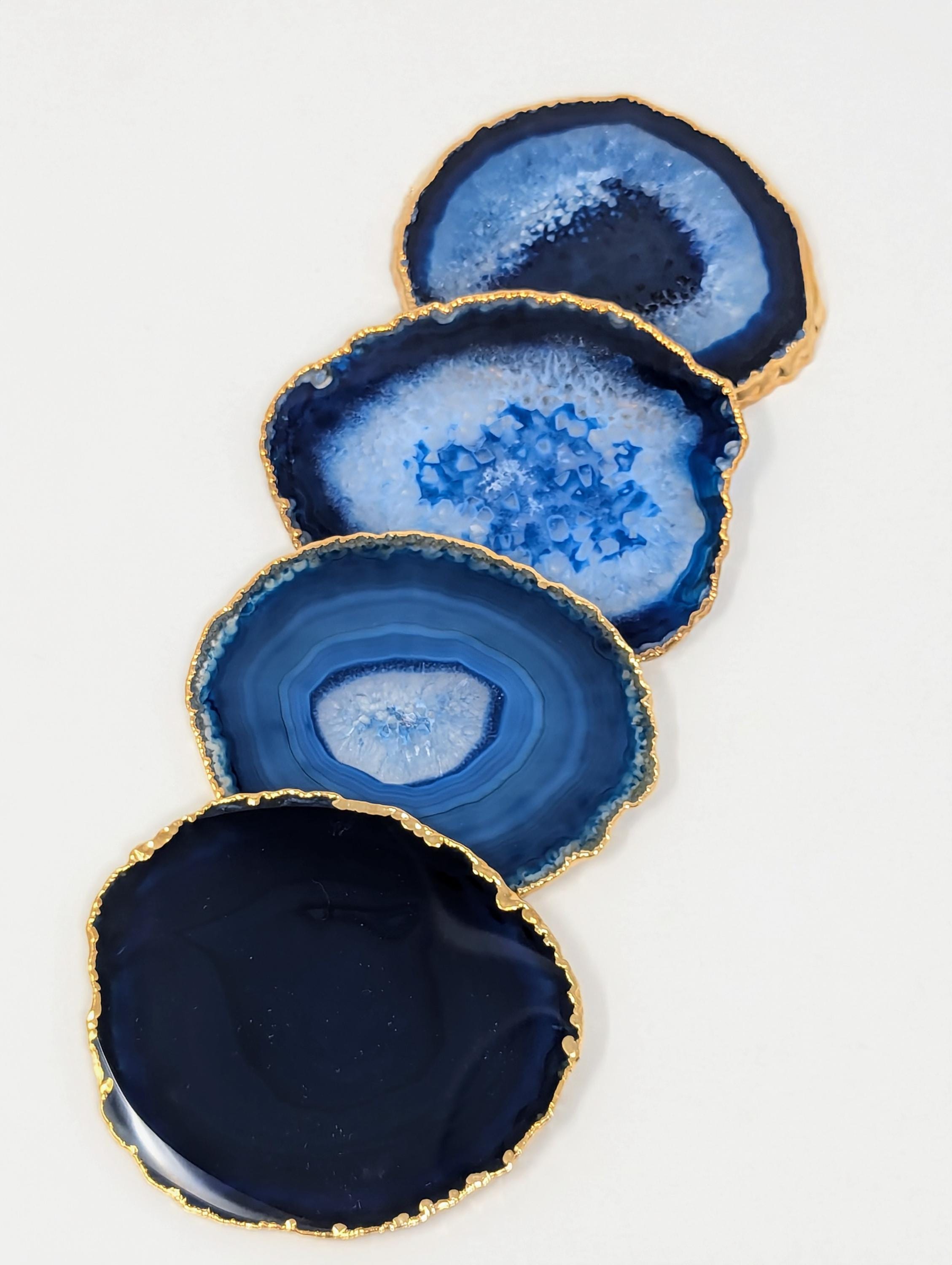 Set De Dessous De Verre Vintage – Bois, Agate Et Nacre (occasion)