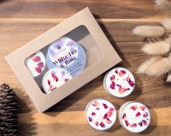 Velas de té perfumadas de cera de soja con flores secas naturales / Velas de té a granel