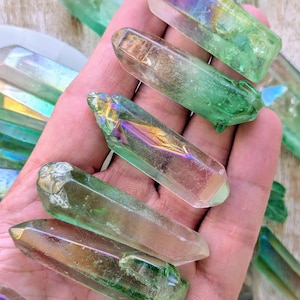 Aqua Aura Quartz - Aura Quartz Point - Green Aura Quartz , Raw Green Quartz