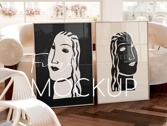 Aesthetic Frames Mockup Psd, Two Frames Mockup, 5x7 ratio, Interior Scene Frames Mockup, Double Frame Mockup Design, Realistic Mockup Beige