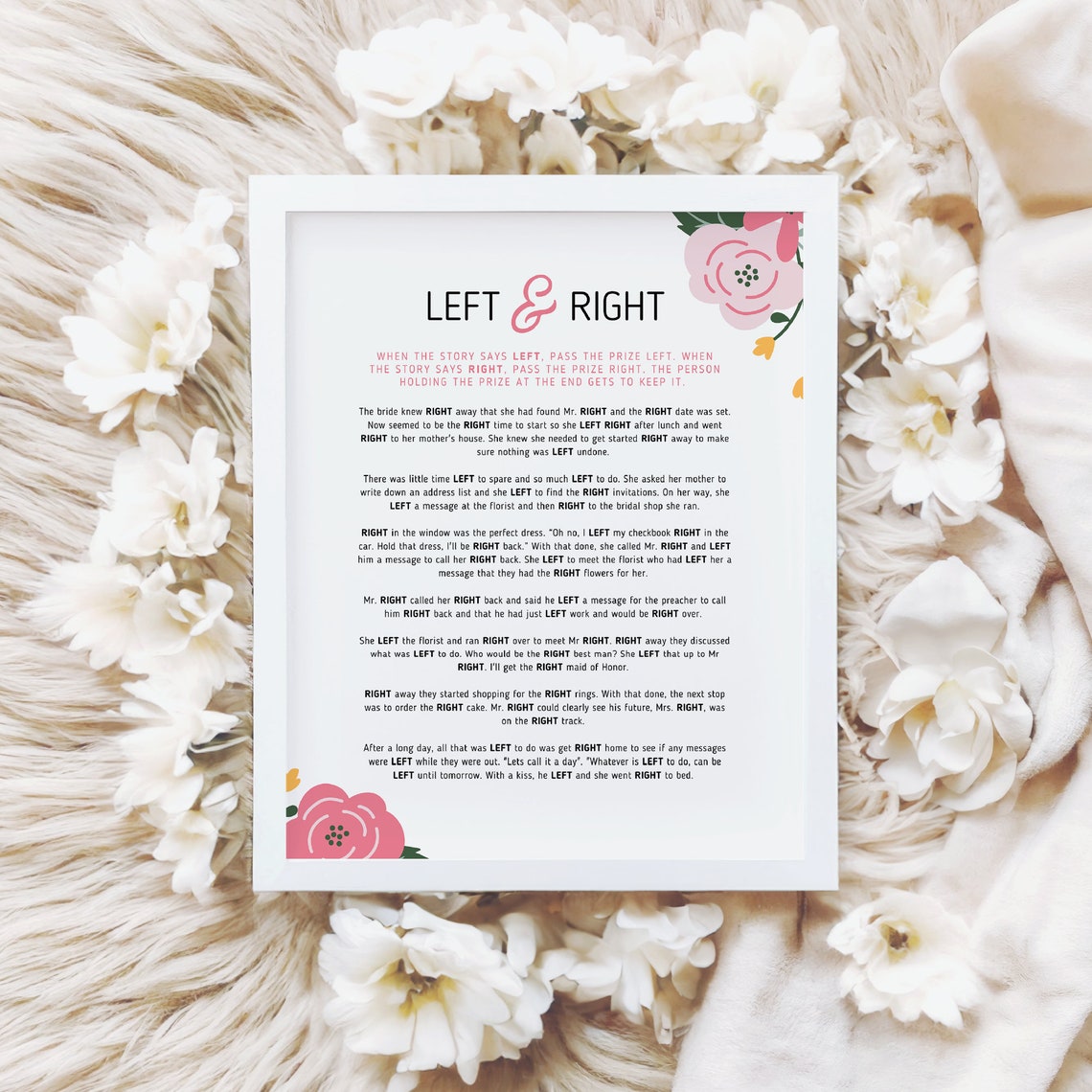 Right Left Bridal Shower Game Template, Love is in Bloom, Printable Pass the Gift, Poem, Instant ...