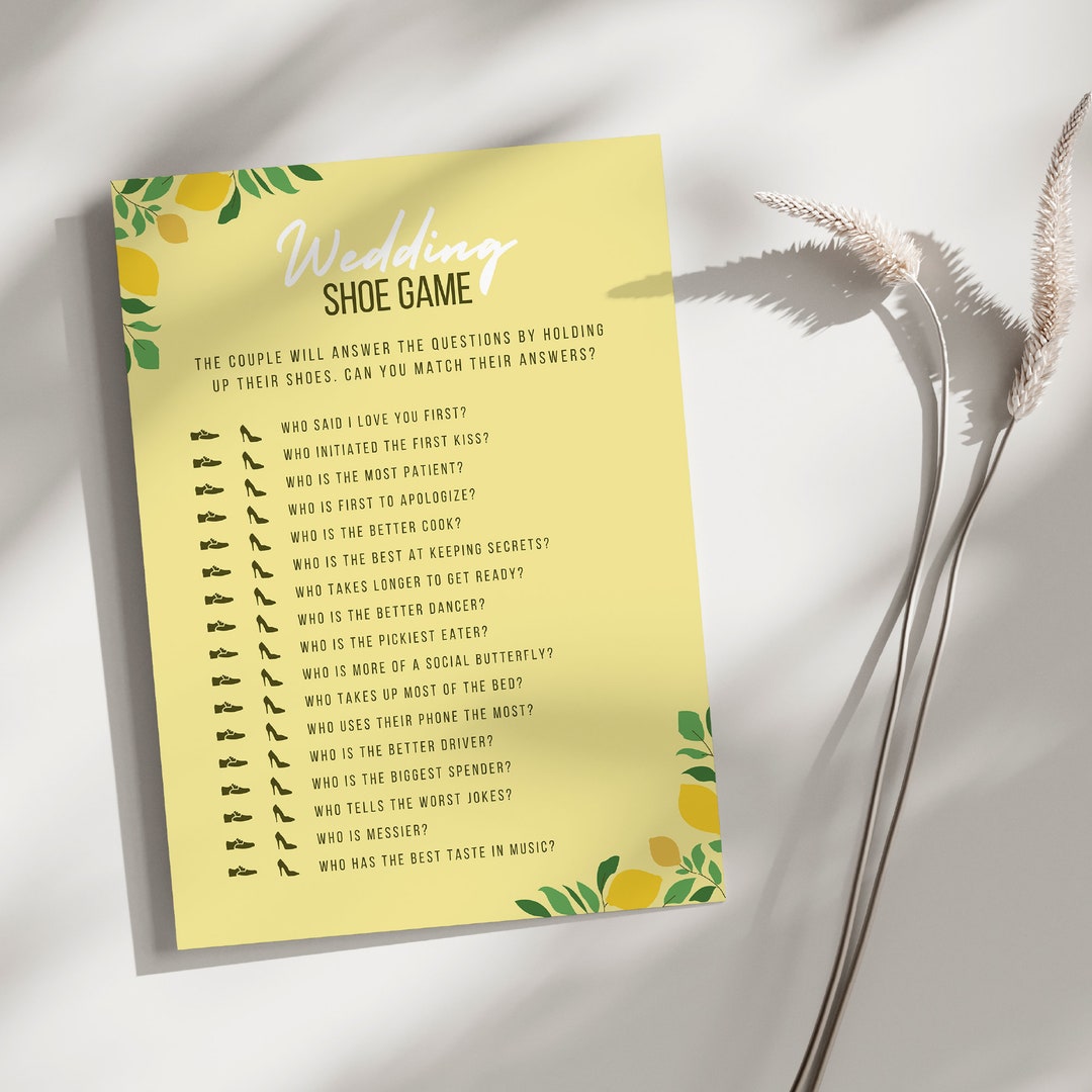 The Wedding Shoe Game Template, Lemon Citrus Bridal Shower Printable ...