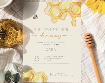 She Found Her Honey Bridal Shower Invitation Template, Bride to Bee,  Meant to Bee, Bachelorette Party Weekend, Bumble Bee, Honeycomb #Zara