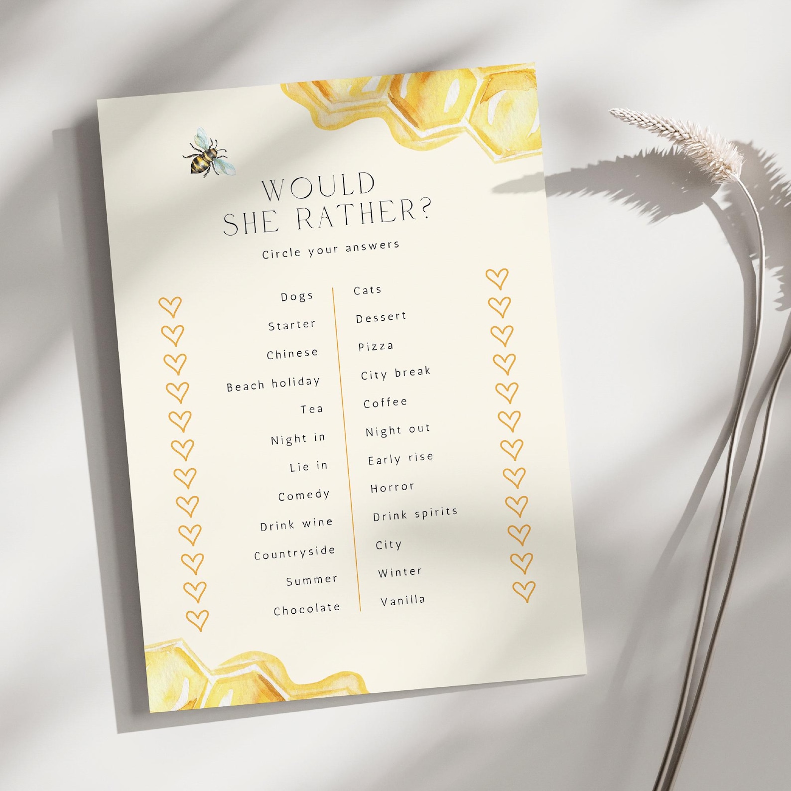 She Found Her Honey Bridal Shower Games Template, Would She Rather Game ...