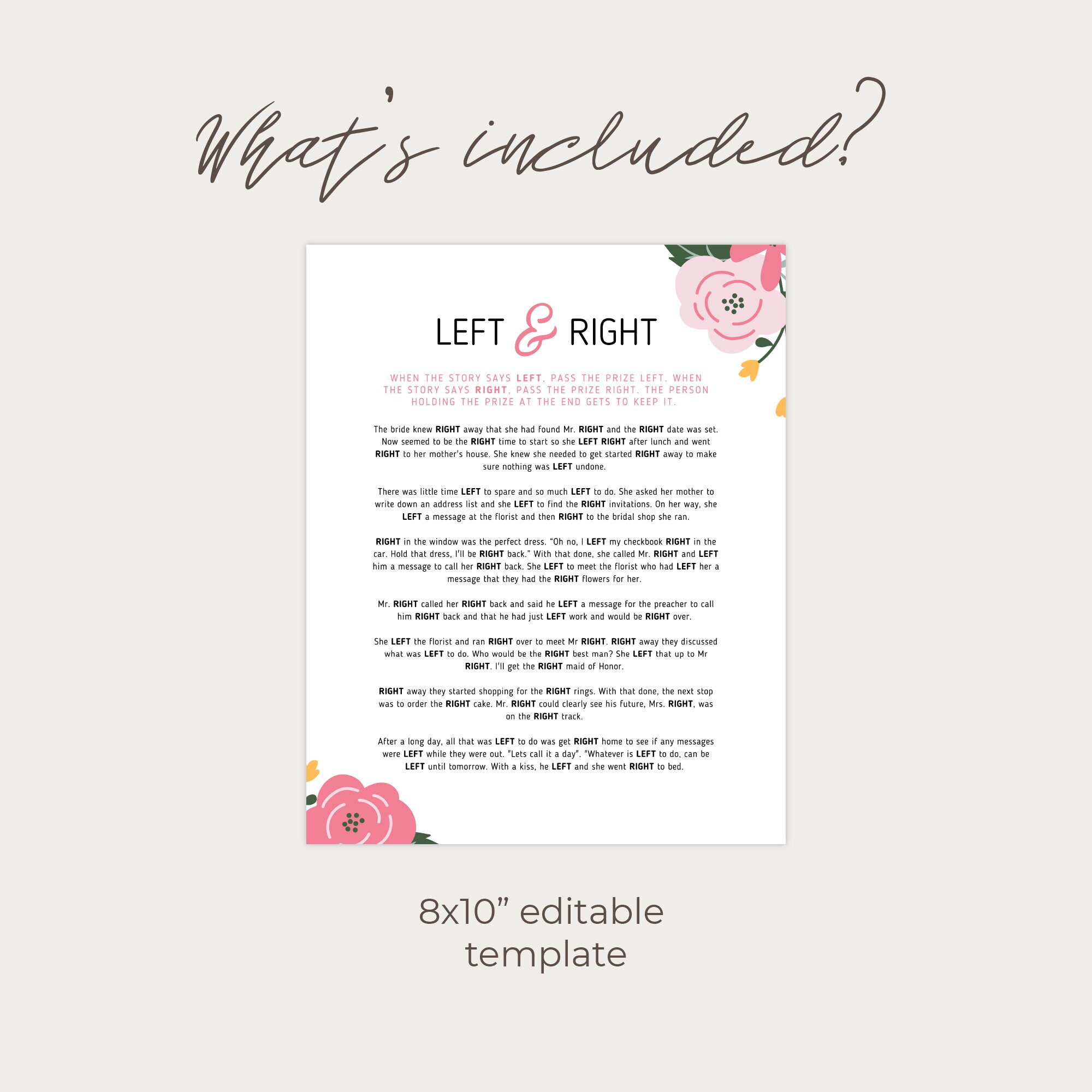 Right Left Bridal Shower Game Template, Love is in Bloom, Printable Pass the Gift, Poem, Instant ...