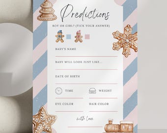 Gingerbread Baby Shower Predictions, Winter Theme, Editable Canva Template (Digital Download)