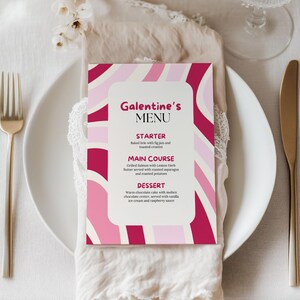 Modelo de menu de Galentine, jantar anti-dia dos namorados, noite de festa de meninas, moças solteiras, download instantâneo editável, edição Canva para impressão
