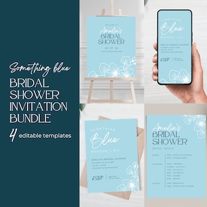 Something Blue Before I Do Bridal Shower Bundle, Floral Dusty Blue Invitation Bundle, Bridal Shower Editable Template, Hen Party #Amelia