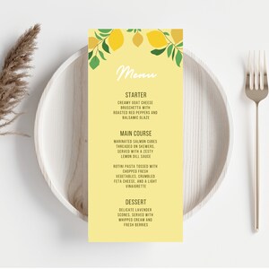 Modelo de chá de panela da Costa Amalfitana, menu de limão cítrico, impressão de Main Squeeze Costa Amalfitana, decoração de mesa, download digital, Canva #Olivia