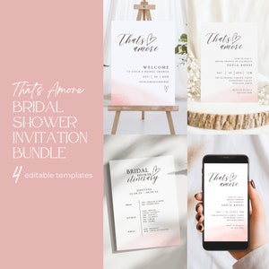 Thats Amore Bridal Shower Invite Bundle, Instant Download Templates, Invitation, Evite, Welcome Sign, Itinerary, Edit in Canva, DIY #Sofia
