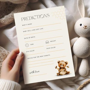Devinez la date d'échéance et le poids, modèle de cartes de prédiction de baby shower, un peu de miel est sur le chemin, souvenir, canva edit, garçon fille #Zara