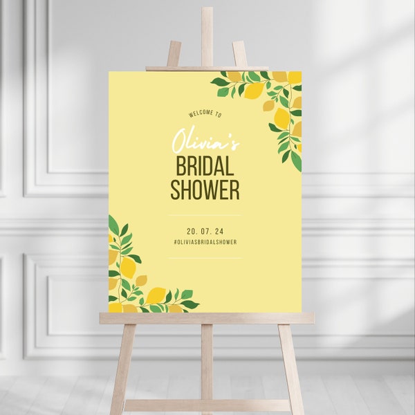 Lemon Bridal Shower Welcome Sign, Personalised Printable Decor, Instant Download Banner, Edit in Canva, Olivia Collection