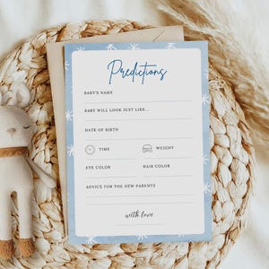 Modèle de prédictions de bébé, baby shower amoureux de la neige, notre petit flocon de neige, conseils, souvenir de Noël d'hiver, téléchargement immédiat sur toile, #Eve