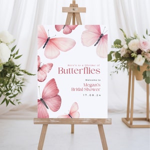Lifetime of Butterflys Brautparty Zeichen, Schmetterling-Dekor, Willkommensschild Vorlage, Sofort Download, Bearbeiten in Canva, Dekorationen DIY #Megan