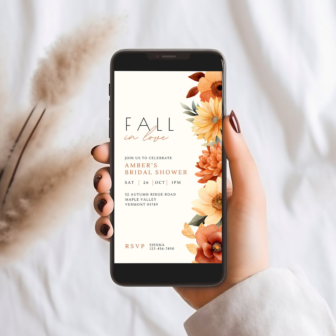 Fall in Love Bridal Shower Digital Invitation, Evite, Boho Autumn ...