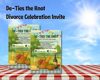 De Tied the knot Picnic Invite,Funny Divorce Invitation – Amicable Separation Party,Editable Template,  Instant Download,Co-Parenting invite