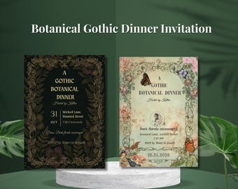 Botanical Gothic Dinner Invitation • Dark Floral Dinner Party Invite • Moody Elegant • Editable Canva • Printable 5×7,moody bridal showers