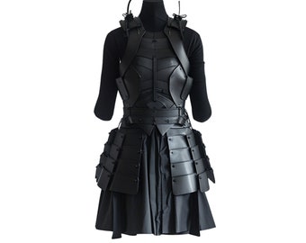 Puur zwart leer Samurai Knight Armor - Handgemaakte middeleeuwse cosplay lederen borstpantser - Echte Unisex lederen Viking geschenken Armor kostuum