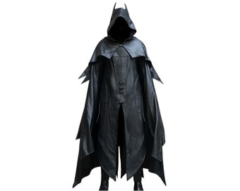Genuine Leather Superhero Hooded Cloak: Midnight Protector Cosplay Outfit