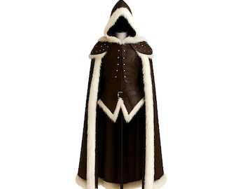 Frostborne Warden Cloak & Vest: Cowhide Leather, Fur Trim, Viking LARP Costume