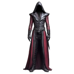 Crimson Leather Hooded Cloak: Medieval Witch Trials Robe - Cosplay LARP