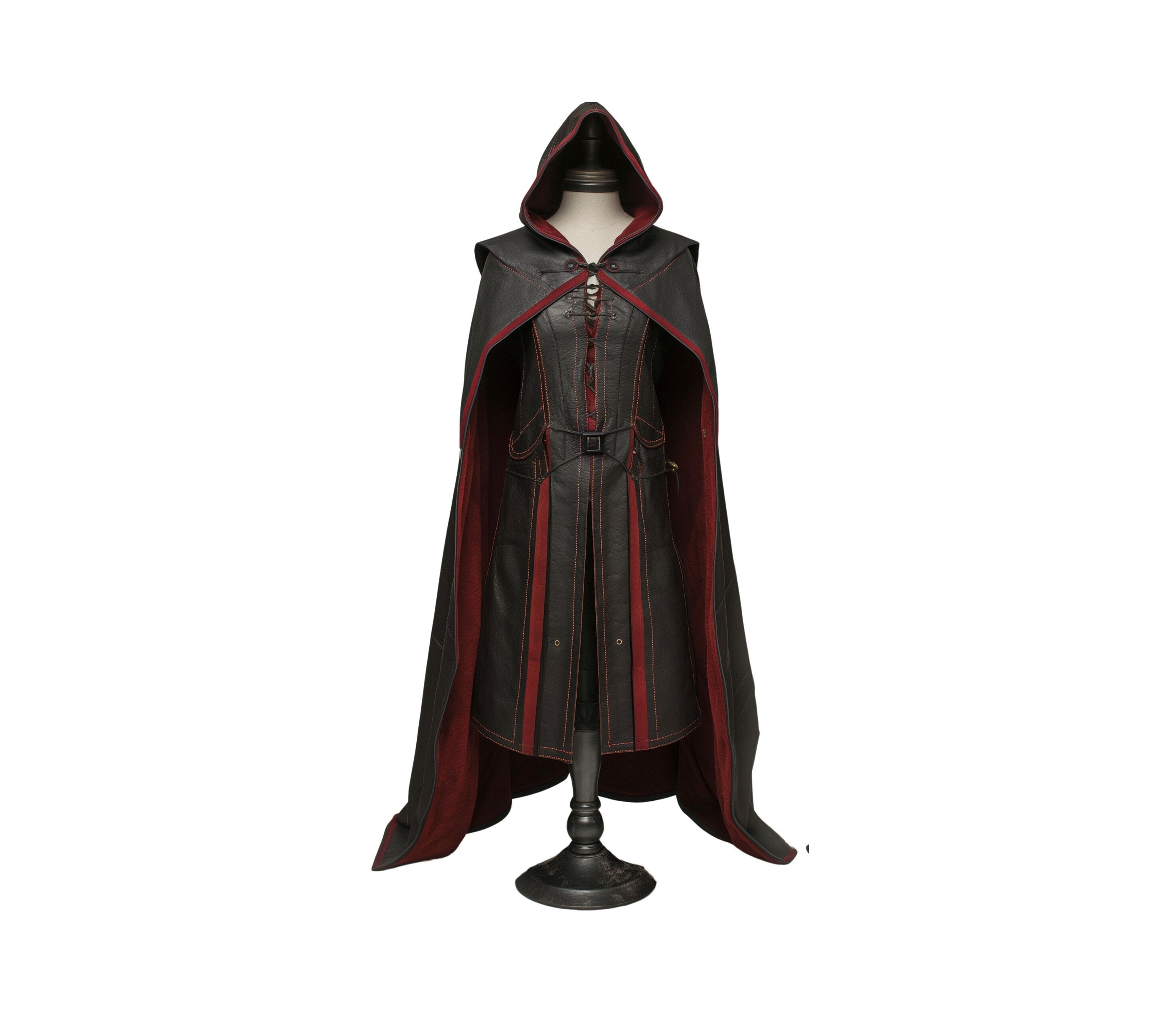 The Lone Wanderer - Handmade Red & Black Leather Medieval