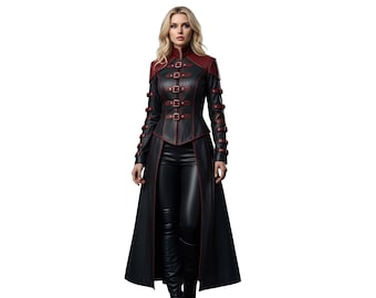 Black Leather Corset Gown – Medieval Gothic Sorceress Trench Coat