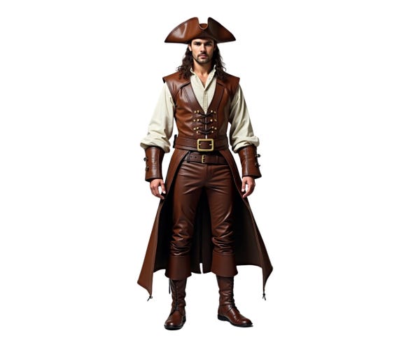 Handmade Brown Leather Pirate Vest: Renaissance Cosplay Costume