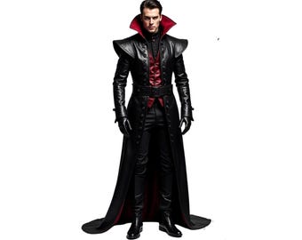 Black Leather Dracula Coat: Steampunk Medieval Overcoat