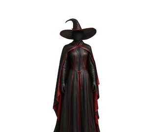 Handmade Black and Red Leather Witch Cloak with Hat – Gothic Halloween Outfit