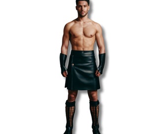 Handgemaakte puur zwart lederen Gladiator Kilt - Lederen Gay Pride Kilt Kostuum - Koeienhuid Leer Middeleeuwse Mannen Pride Kilt - Lederen Cosplay Cadeau