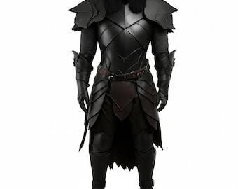 Armatura vichinga in pelle nera fatta a mano con pelliccia nera - Costume da Re Guerriero