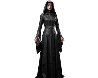 Handmade Gothic Leather Gown: Ritual Huntress Witch Costume