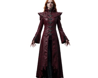 Bloodmoon Oracle – Gothic Vampire Trench Coat for LARP, Halloween, Cosplay - Dark Fantasy Witch Outerwear
