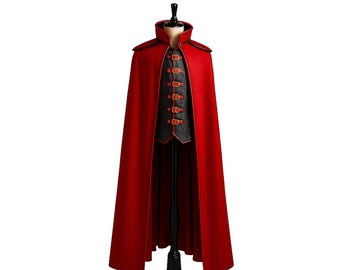 Handmade Leather Vampire Cloak with Vest: Gothic Cosplay Outfit