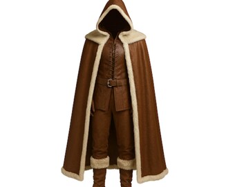 Fur Trimmed Hooded Cloak Costume Set: Medieval LARP Cosplay Outfit