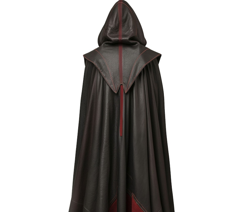 Handgemaakte rode en zwarte lederen middeleeuwse kapmantel leren mantel met pak voor cosplay kapmantel lederen cadeau voor mannen afbeelding 5