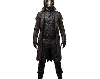 Gothic Steampunk Plague Reaper Costume: Cowhide Leather Cosplay Outfit