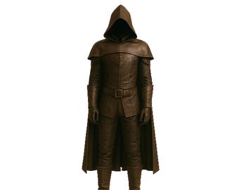 Handmade Leather Assassin Costume: Hooded Cloak, LARP Renaissance Faire