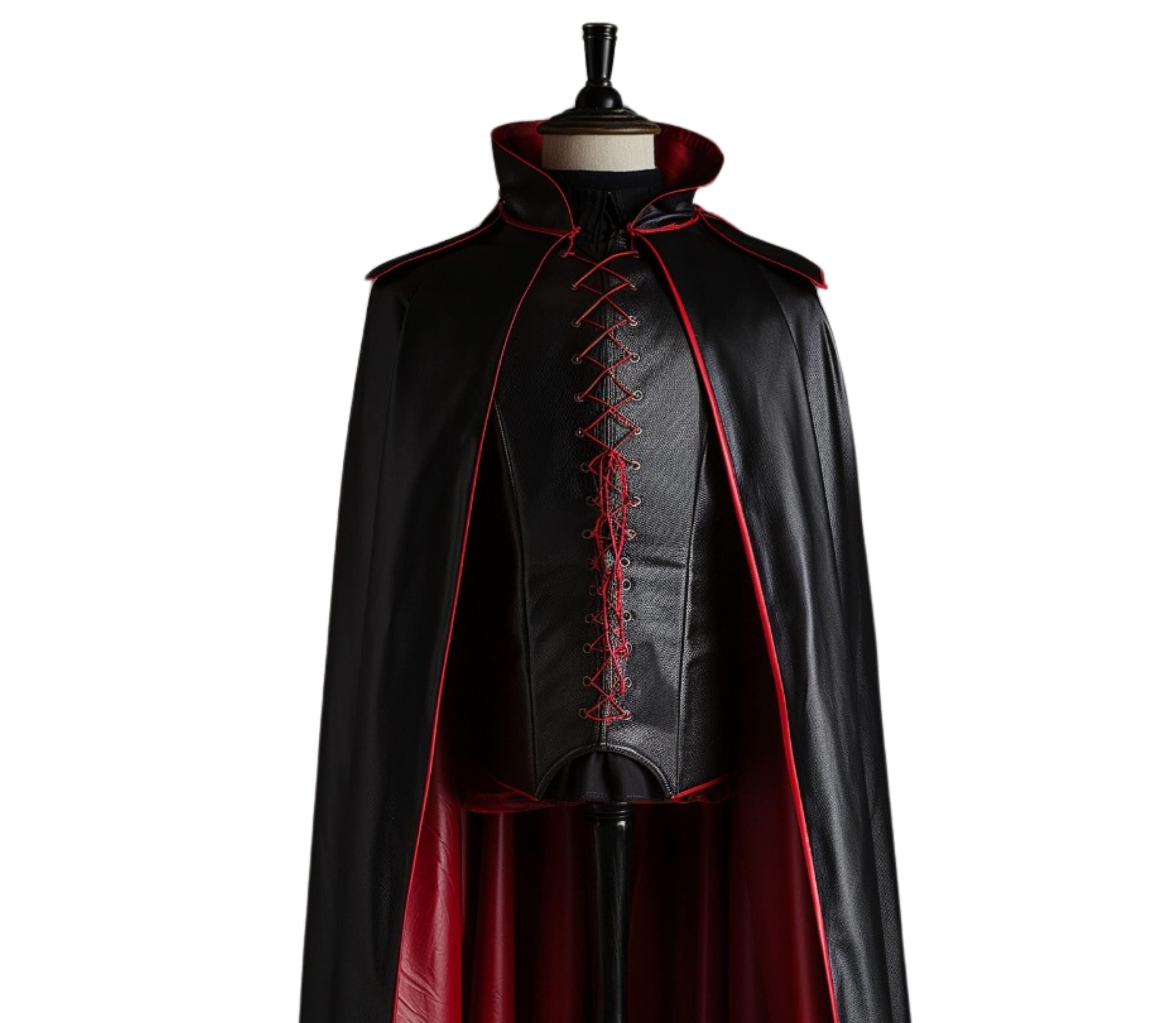 Handmade Leather Vampire Cloak With Vest – Red & Black Devil Costume - Etsy