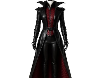 Vampire Queen Leather Coat Set: Gothic Cosplay Costume
