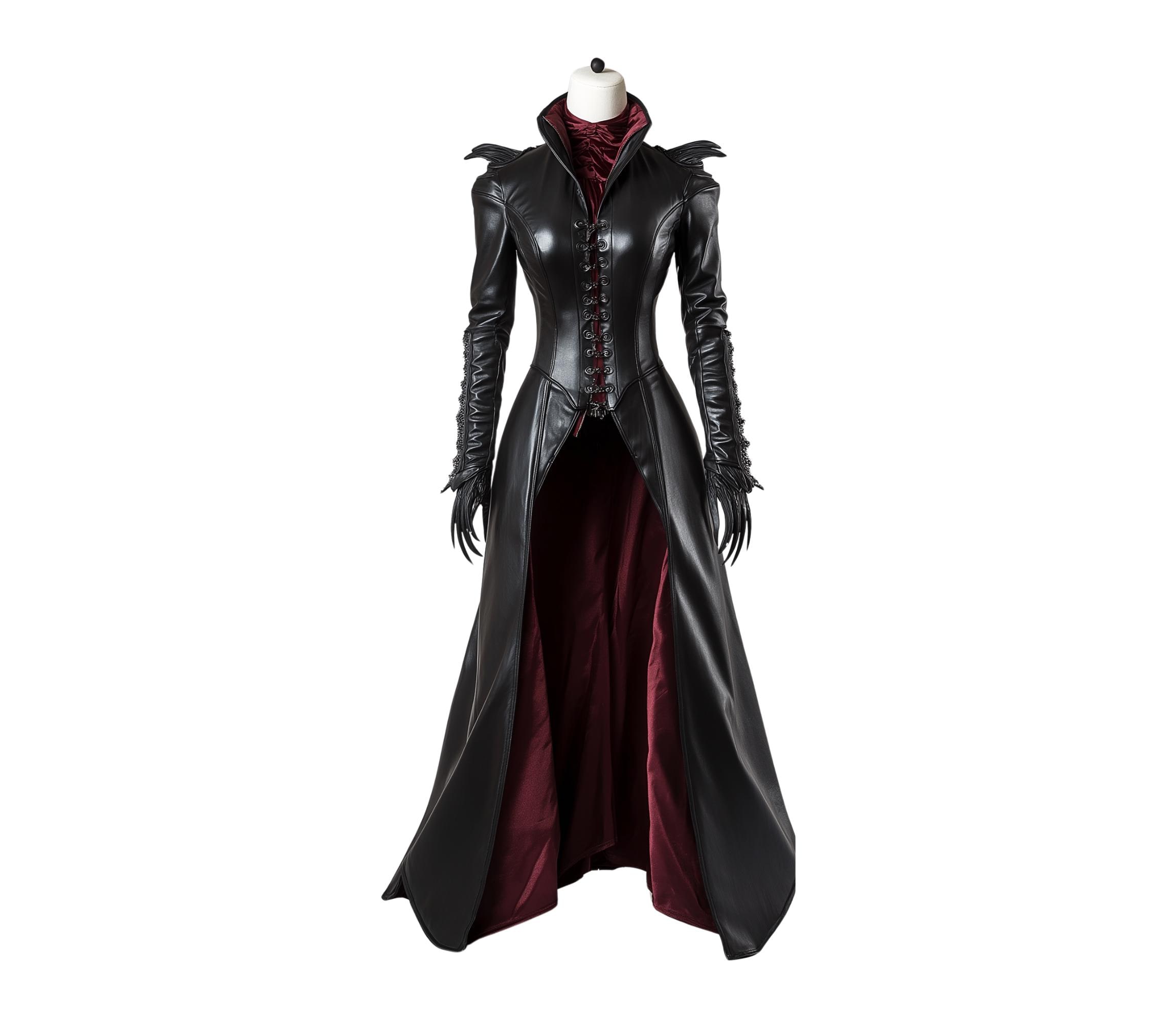 The Bloodthorn Queen - Handmade Leather Gothic Vampire Queen Dress – Fantasy Leather Bodice Long Coat - Evil Queen Cosplay -Ren Faire Outfit