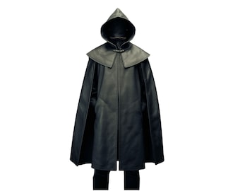 Handmade Black Leather Hooded Cloak: Viking Cosplay Ritual Costume