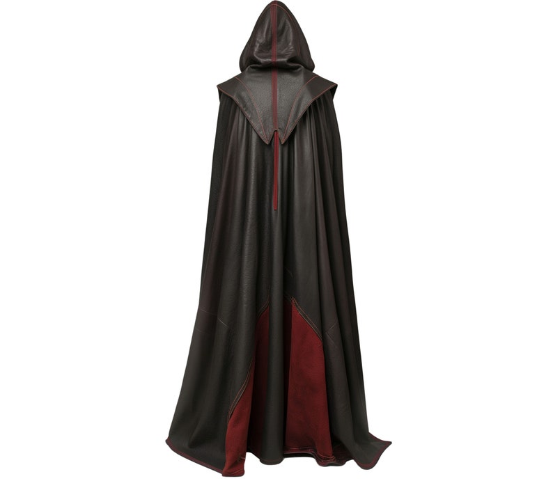 Handmade Red & Black Leather Medieval Hooded Cloak Leather Cloak With Suit For Cosplay Hooded Cloak Leather Gift For Men image 2