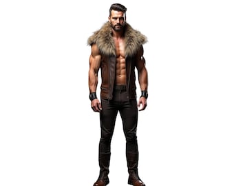 The Lone Alpha - Handmade Brown Leather Medieval Viking Vest - Cowhide Leather LARP Sleeveless Fur Vest -Leather Festival Outfit For Cosplay